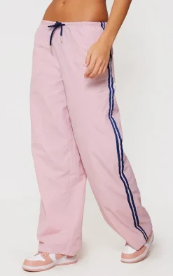 Pink Shell Side Stripe Detail Wide Leg Pants