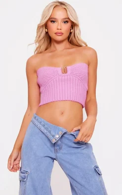 PrettyLittleThing Knitted Tops*Silver Trim Chunky Knit Bandeau Top