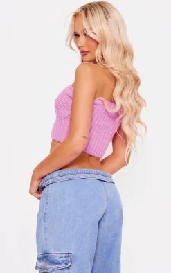 PrettyLittleThing Knitted Tops*Silver Trim Chunky Knit Bandeau Top