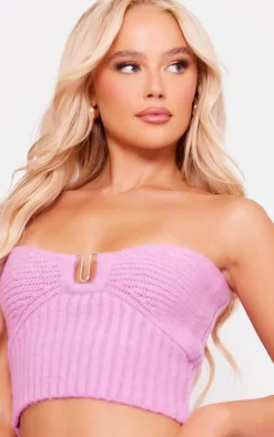 PrettyLittleThing Knitted Tops*Silver Trim Chunky Knit Bandeau Top