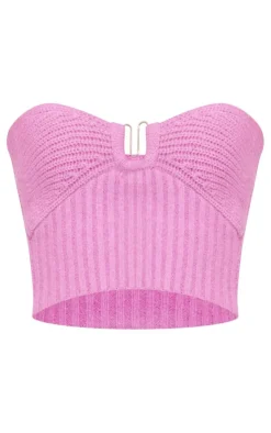 PrettyLittleThing Knitted Tops*Silver Trim Chunky Knit Bandeau Top