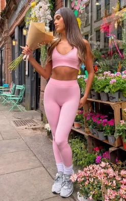 Clearance PrettyLittleThing Snatched Rib Plunge Crop Top Pink