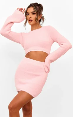 Online PrettyLittleThing Soft Knit Open Back Sweater Pink