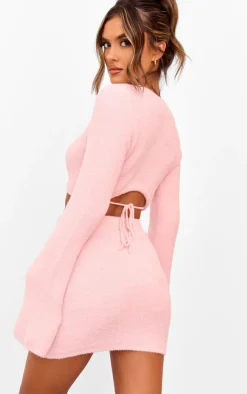 Online PrettyLittleThing Soft Knit Open Back Sweater Pink