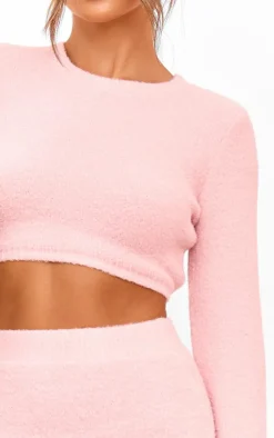 Online PrettyLittleThing Soft Knit Open Back Sweater Pink