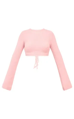 Online PrettyLittleThing Soft Knit Open Back Sweater Pink