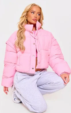 PrettyLittleThing Puffer Jackets*Soft Nylon Set In Sleeve Popper Pocket Puffer