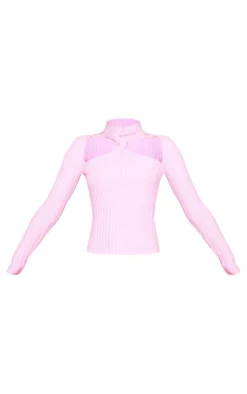 PrettyLittleThing Knitted Tops*Soft Rib Knit High Neck Cut Out Top