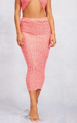 Hot PrettyLittleThing Space Dye Knit Laddering Maxi Skirt Pink