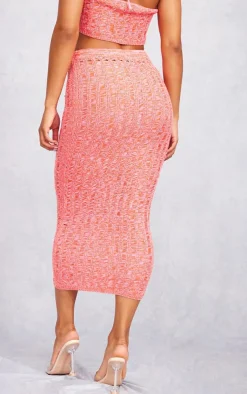 Hot PrettyLittleThing Space Dye Knit Laddering Maxi Skirt Pink