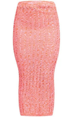 Hot PrettyLittleThing Space Dye Knit Laddering Maxi Skirt Pink