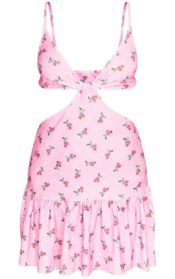 Strawberry Printed Broderie Cut Out Frill Shift Dress-PrettyLittleThing Clearance