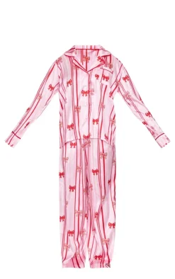 PrettyLittleThing Christmas Gifts*Stripe Bow Print Satin Long Pj Set