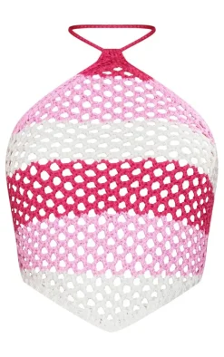 Best PrettyLittleThing Stripe Crochet Knit Scarf Top Pink