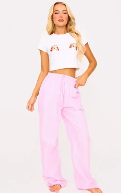 PrettyLittleThing Christmas Gifts*Stripe Croissant Bow Long Pant Lace Detail Set