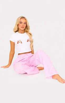 PrettyLittleThing Christmas Gifts*Stripe Croissant Bow Long Pant Lace Detail Set