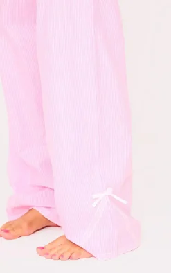 PrettyLittleThing Christmas Gifts*Stripe Croissant Bow Long Pant Lace Detail Set
