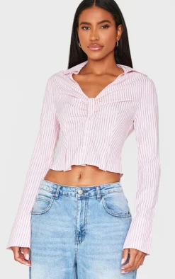 PrettyLittleThing Shirts*Striped Ruching Detail Shirt