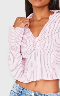 PrettyLittleThing Shirts*Striped Ruching Detail Shirt