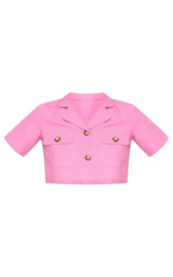 Hot PrettyLittleThing Structured Linen Look Cropped Shirt Pink