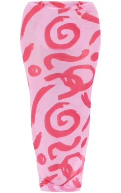 Pink Swirl Mesh Maxi Beach Skirt