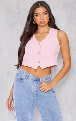 PrettyLittleThing Sleeveless Tops*Textured Cropped Vest