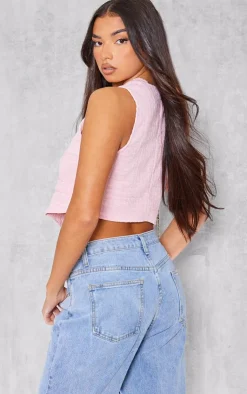 PrettyLittleThing Sleeveless Tops*Textured Cropped Vest