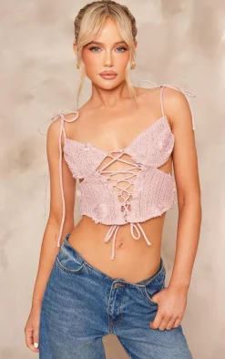 PrettyLittleThing Corsets*Textured Floral Applique Cut Out Top