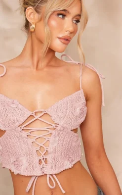 PrettyLittleThing Corsets*Textured Floral Applique Cut Out Top