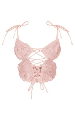 PrettyLittleThing Corsets*Textured Floral Applique Cut Out Top
