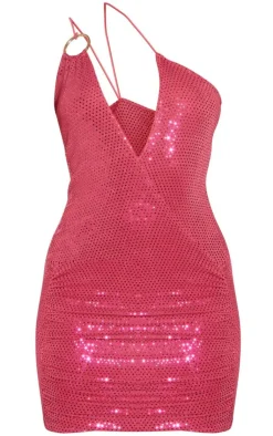 Textured Glitter Ring Detail Extreme Plunge Bodycon Dress-PrettyLittleThing Hot