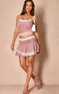 Outlet PrettyLittleThing Textured Knit Ruched Detailing Mini Skirt Pink