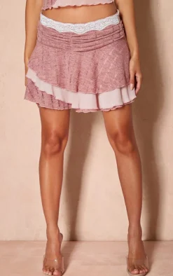Outlet PrettyLittleThing Textured Knit Ruched Detailing Mini Skirt Pink