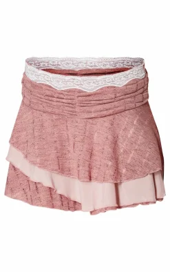Outlet PrettyLittleThing Textured Knit Ruched Detailing Mini Skirt Pink