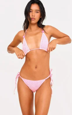Pink Textured Overlay Triangle Bikini Top