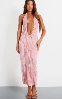 Textured Plunge Front Midi Dress-PrettyLittleThing Clearance