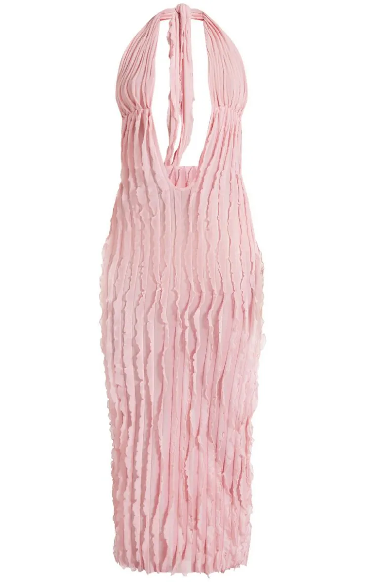 Textured Plunge Front Midi Dress-PrettyLittleThing Clearance