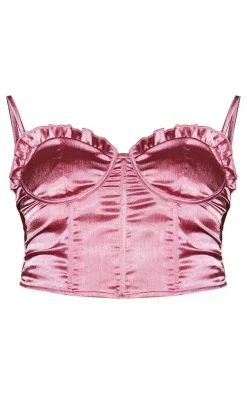 Outlet PrettyLittleThing Textured Satin Corset Cami Top Pink