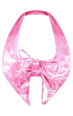 Outlet PrettyLittleThing Tie Dye Tie Front Denim Top Pink