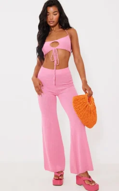 Discount PrettyLittleThing Towel Knit High Waist Pants Pink