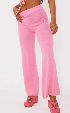 Discount PrettyLittleThing Towel Knit High Waist Pants Pink
