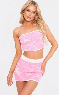 Clearance PrettyLittleThing Towel Knit Star Detail Micro Mini Skirt Pink