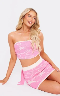 Clearance PrettyLittleThing Towel Knit Star Detail Micro Mini Skirt Pink