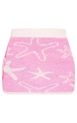 Clearance PrettyLittleThing Towel Knit Star Detail Micro Mini Skirt Pink