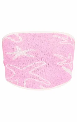 Outlet PrettyLittleThing Towel Knit Star Detail Tie Back Crop Top Pink