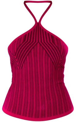 Clearance PrettyLittleThing Two Tone Knit Halterneck Top Pink