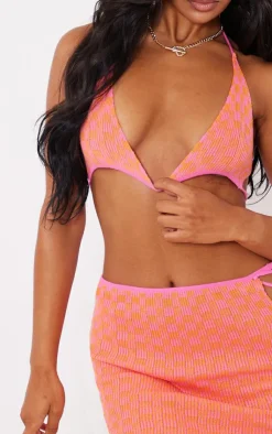 New PrettyLittleThing Two Tone Rib Square Knit Bralet Pink