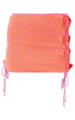 PrettyLittleThing Two Tone Rib Square Knit Mini Skirt Pink