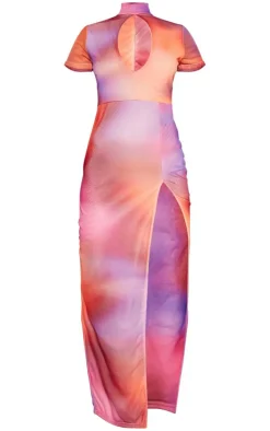 Watercolour Cut Out Short Sleeve Maxi Dress-PrettyLittleThing Clearance