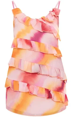 Watercolour Print Asymmetric Frill Strappy Shift Dress-PrettyLittleThing Best